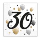 Decorata Milestone - Two-ply Paper Napkins 33x33 cm Age 30 - 88866