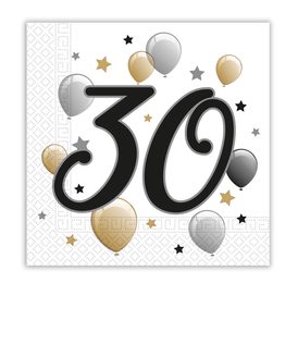 Decorata Milestone - Two-ply Paper Napkins 33x33 cm Age 30 - 88866