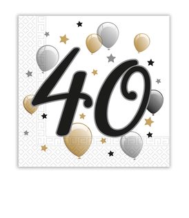 Decorata Milestone - Two-ply Paper Napkins 33x33cm Age 40 - 88867