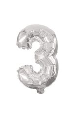 Numeral Foil Balloons - 32 cm Silver Foil Balloon No. 3 - 89800
