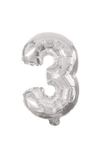 Numeral Foil Balloons - 32 cm Silver Foil Balloon No. 3 - 89800