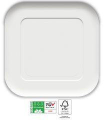 Decorata White Compostable Products - Home Compostable White Square Paper Plates 23x23 cm FSC - 91373