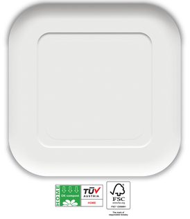 Decorata White Compostable Products - Home Compostable White Square Paper Plates 23x23 cm FSC - 91373
