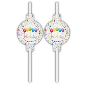 Decorata Happy Birthday Streamers - Medallion Paper Drinking Straws - 91837