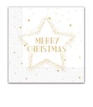 Decorata Seasonal Napkin Designs - Gold Merry Christmas Star Three-Ply Paper Napkins 33x33 cm. - 91861