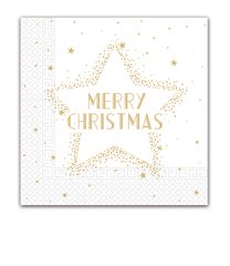 Decorata Seasonal Napkin Designs - Gold Merry Christmas Star Three-Ply Paper Napkins 33x33 cm. - 91861