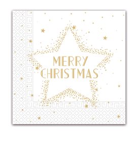 Decorata Seasonal Napkin Designs - Gold Merry Christmas Star Three-Ply Paper Napkins 33x33 cm. - 91861