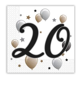 Decorata Milestone - Two-Ply Paper Napkins 33x33 cm Age 20 - 92088