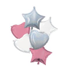 Unicolor Foil Balloons - Pink White Iridescent Bouquet Foil Balloons 46 cm. - 92449