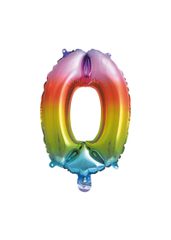 Numeral Foil Balloons - Rainbow Foil Balloon 35 cm. No. 0. - 92733
