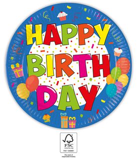 Kokliko Happy Birthday - Paper Plates 23 cm. FSC. - 93458