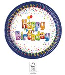 Decorata Multicolor Happy Birthday - Paper Plates 20 cm FSC. - 93493