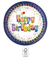 Decorata Multicolor Happy Birthday - Paper Plates 20 cm FSC. - 93493