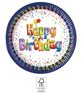 Decorata Multicolor Happy Birthday - Paper Plates 20 cm FSC. - 93493