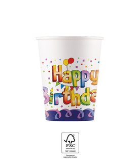Decorata Multicolor Happy Birthday - Paper Cups 200 ml FSC. - 93502