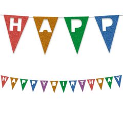 Decorata Rainbow Party - Reusable Party Triangle "Happy Birthday" Felt Flags - 95564
