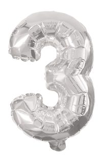 Numeral Foil Balloons - 85 cm Silver Foil Balloon No. 3 - 91197