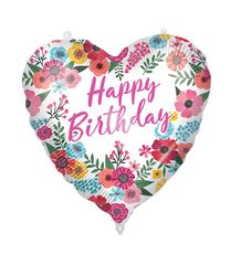 Decorated Foil Balloons - "Happy Birthday Floral" Heart Foil Balloon 46 cm - 92428