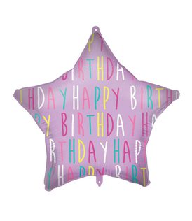 Standard & Shaped Foil Balloons - "Happy Birthday Purple Star" Foil Balloon 46 cm - 92432