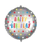 Decorated Foil Balloons - "Happy Birthday Colorful Stars" Round Foil Balloon 46 cm - 92435