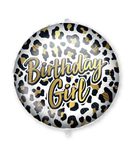 Decorated Foil Balloons - "Birthday Girl Leopard" Round Foil Balloon 46 cm - 92438