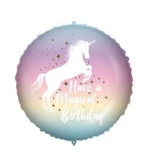 Decorated Foil Balloons - "Magical Birthday Unicorn" Round Foil Balloon 46 cm - 92439