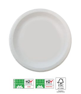 Decorata White Compostable Products - White Paper Plates 23cm. Ultra Strong - Home & Industrial Compostable - 93128