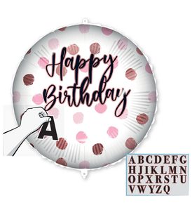 Decorated Foil Balloons - "Personalised Happy Birthday" Round Pink Foil Balloon 46cm - 93185