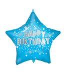 Decorated Foil Balloons - "Happy Birthday" Blue Star Shaped Foil Balloon 46cm - 93192