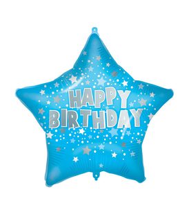 Decorated Foil Balloons - "Happy Birthday" Blue Star Shaped Foil Balloon 46cm - 93192