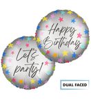 Decorated Foil Balloons - "Happy Birthday/Let's Party" Dual Faced Round Foil Balloon 46cm - 96354
