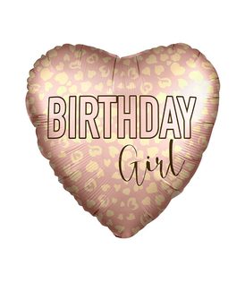 Decorated Foil Balloons - "Birthday Girl Animal Print" Heart Foil Balloon 46cm - 96357