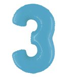 Numeral Foil Balloons - Satin Blue Foil Balloon 95cm No. 3 - 96369