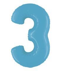 Numeral Foil Balloons - Satin Blue Foil Balloon 95cm No. 3 - 96369