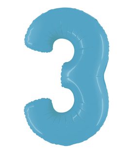 Numeral Foil Balloons - Satin Blue Foil Balloon 95cm No. 3 - 96369