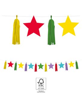 Multicolour Bright Stars - FSC Paper Garland with Multicolour Stars & Tassels - 96611