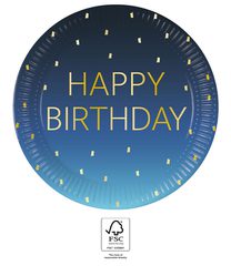 Golden Happy Birthday - FSC Paper Plates Next Generation Large 23cm Blue - 96620