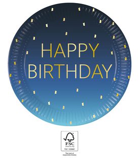 Golden Happy Birthday - FSC Paper Plates Next Generation Large 23cm Blue - 96620