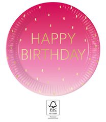 Golden Happy Birthday - FSC Paper Plates Next Generation Large 23cm Pink - 96620