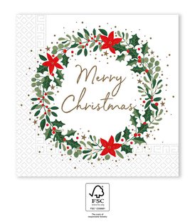 Holly Wreath - FSC Three-Ply Paper Napkins 33x33cm - 96736