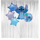 Stitch & Angel - Bouquet Foil Balloon Including 1 super size shaped foil balloon 76x88cm, 3 shaped star foil balloons 46cm, 1 decorated foil balloon 46cm and 1 silver door curtain - 97940