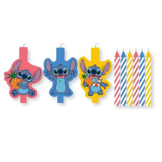 Stitch & Angel - Printed Birthday Candles Stitch & Spiral Multicolor Candles with Holders - 97563